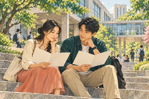 學生在校園一起研究學校資訊